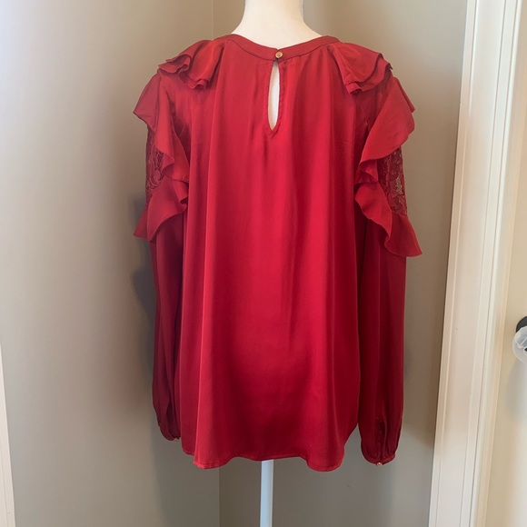 Worthington Red Ruffled Sleeves Plus Lace Top XXL - Picture 2 of 8